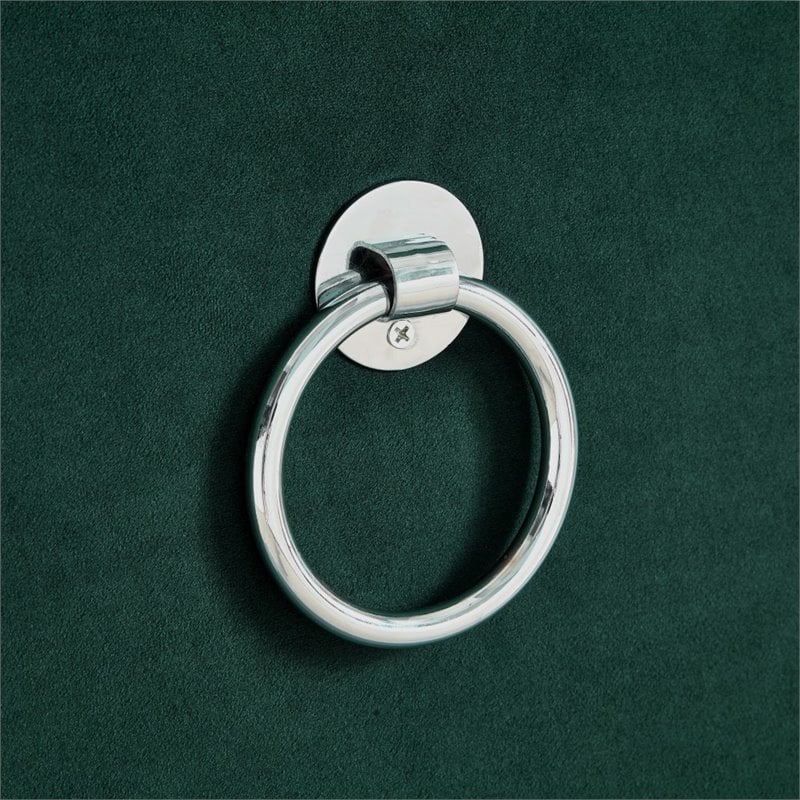 Maklaine Velvet 1Pc Storage Ottoman in Hunter Green/Chrome Finish