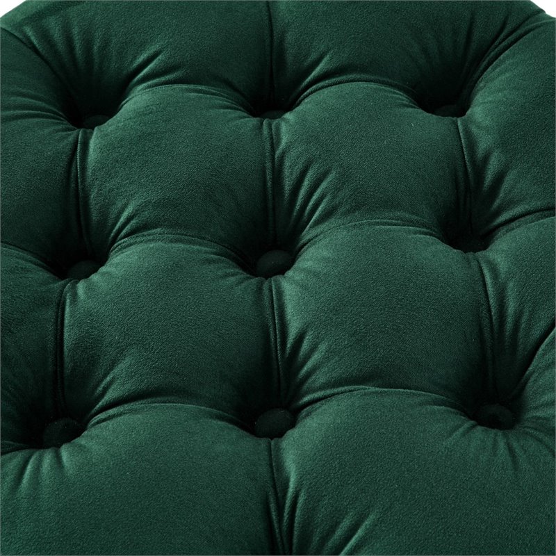 Maklaine Velvet 1Pc Storage Ottoman in Hunter Green/Chrome Finish