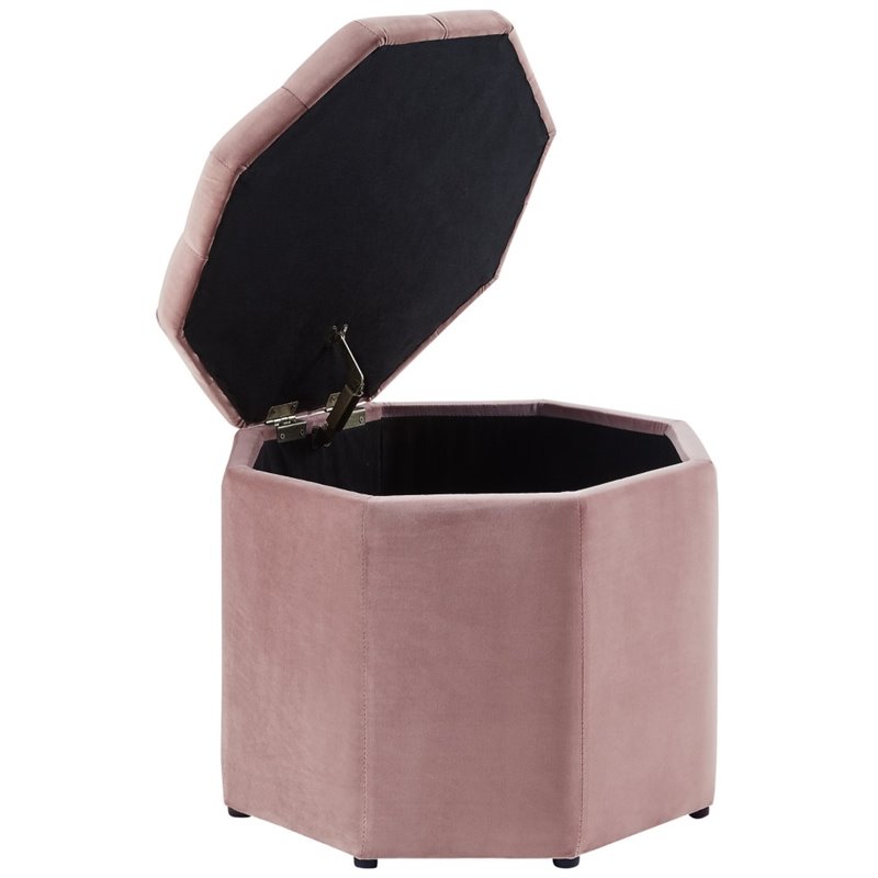 Maklaine Button Tufted Velvet Storage Ottoman in Blush Pink Finish