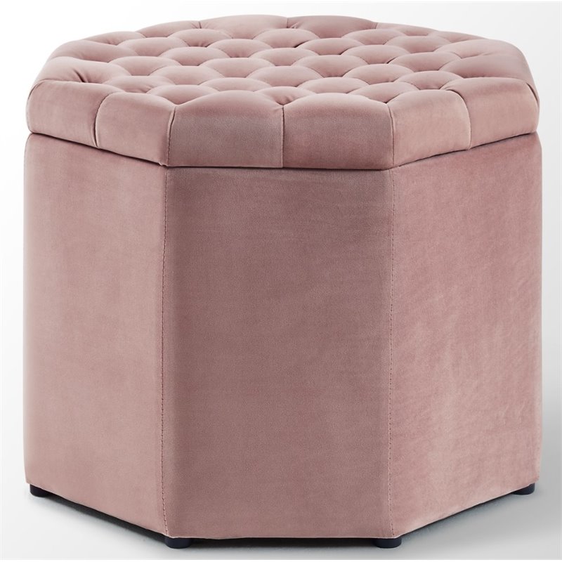 Maklaine Button Tufted Velvet Storage Ottoman in Blush Pink Finish
