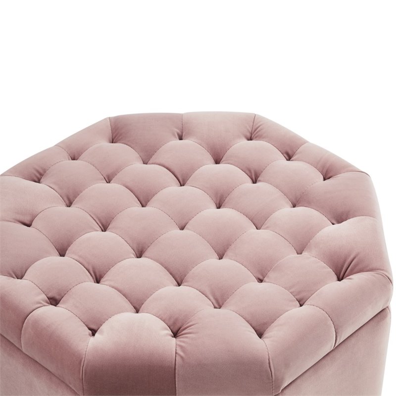 Maklaine Button Tufted Velvet Storage Ottoman in Blush Pink Finish