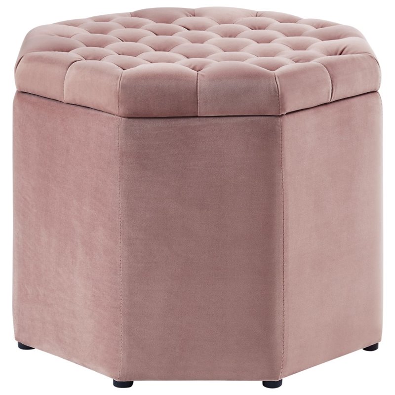 Maklaine Button Tufted Velvet Storage Ottoman in Blush Pink Finish