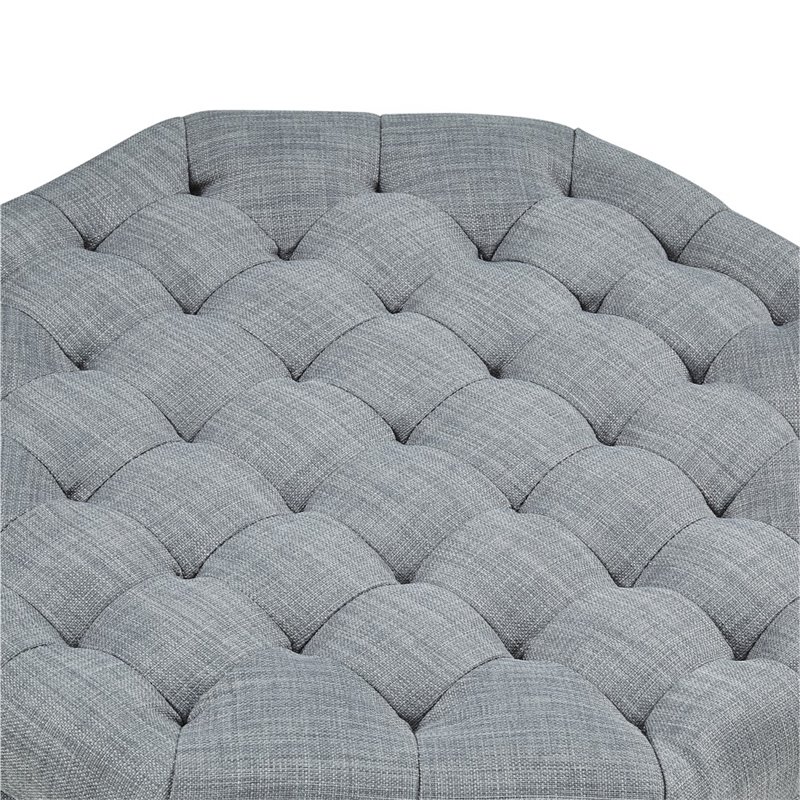 Maklaine Button Tufted Linen Fabric Storage Ottoman in Gray Finish