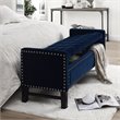 Maklaine Tufted Velvet Storage Bench with Nailhead Trim in Navy Blue
