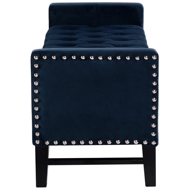 Maklaine Tufted Velvet Storage Bench with Nailhead Trim in Navy Blue