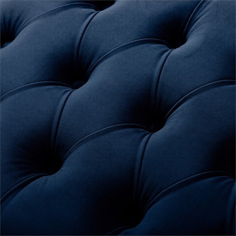 Maklaine Tufted Velvet Storage Bench with Nailhead Trim in Navy Blue