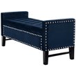 Maklaine Tufted Velvet Storage Bench with Nailhead Trim in Navy Blue