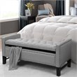 Maklaine Linen Fabric Storage Bench with Nailhead Trim in Light Gray
