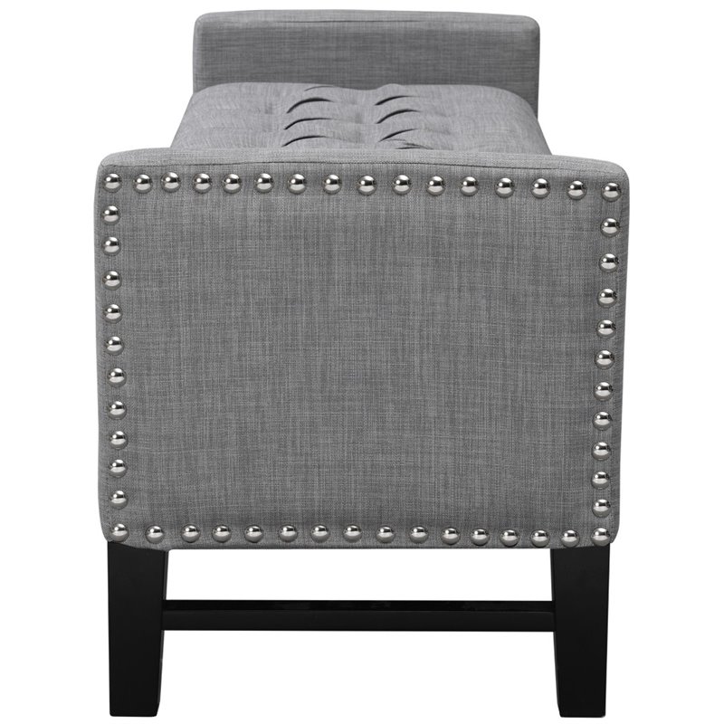 Maklaine Linen Fabric Storage Bench with Nailhead Trim in Light Gray