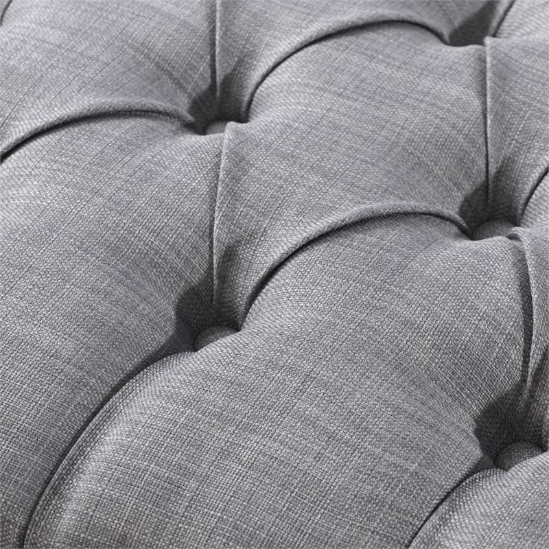 Maklaine Linen Fabric Storage Bench with Nailhead Trim in Light Gray