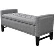 Maklaine Linen Fabric Storage Bench with Nailhead Trim in Light Gray