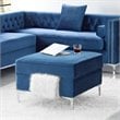 Maklaine Tufted Velvet Storage Ottoman with Chrome Legs in Navy Blue