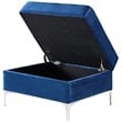 Maklaine Tufted Velvet Storage Ottoman with Chrome Legs in Navy Blue