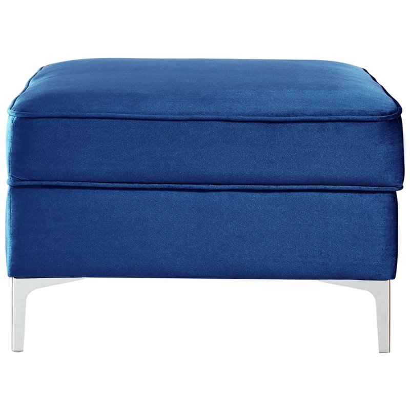 Maklaine Tufted Velvet Storage Ottoman with Chrome Legs in Navy Blue