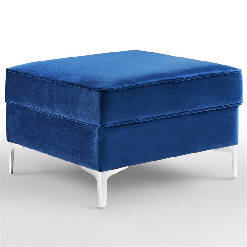 Maklaine Tufted Velvet Storage Ottoman with Chrome Legs in Navy Blue