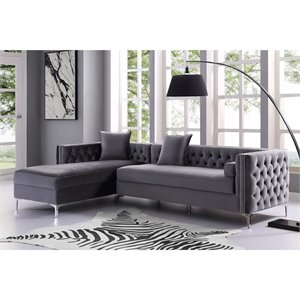 Maklaine 115&quot Velvet Secitional Sofa with Left Facing Chaise in Gray