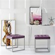 Maklaine Tufted Faux Leather Cube Ottoman with Metal Frame in Purple