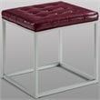 Maklaine Tufted Faux Leather Cube Ottoman with Metal Frame in Purple