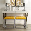 Maklaine Tufted Faux Leather Cube Ottoman with Metal Frame in Yellow