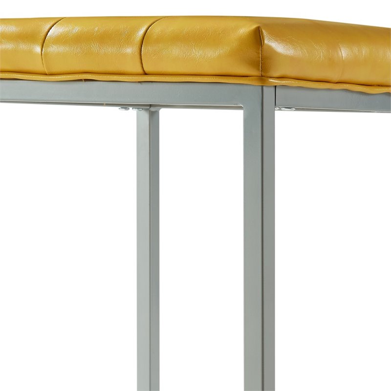 Maklaine Tufted Faux Leather Cube Ottoman with Metal Frame in Yellow