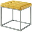 Maklaine Tufted Faux Leather Cube Ottoman with Metal Frame in Yellow