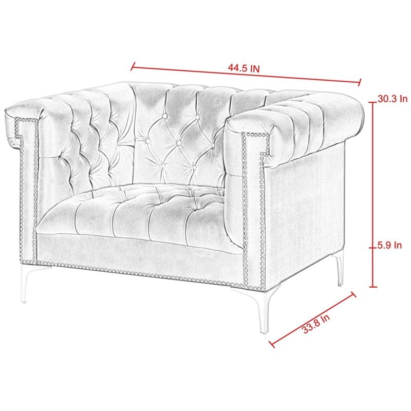 Maklaine Button Tufted Leather Chesterfield Accent Chair - Blue/Gold