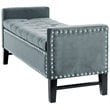 Maklaine Tufted Velvet Storage Bench with Nailhead Trim in Slate Blue