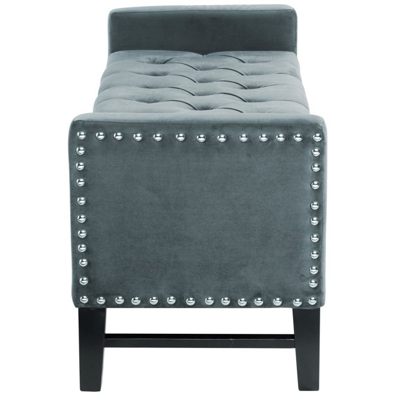 Maklaine Tufted Velvet Storage Bench with Nailhead Trim in Slate Blue