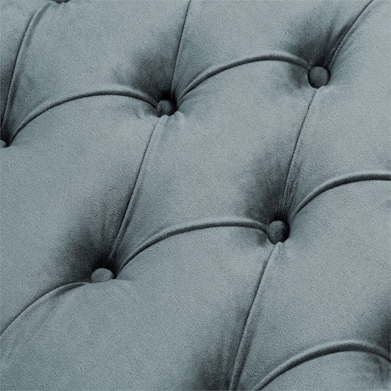 Maklaine Tufted Velvet Storage Bench with Nailhead Trim in Slate Blue
