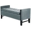 Maklaine Tufted Velvet Storage Bench with Nailhead Trim in Slate Blue