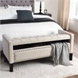 Maklaine Linen Fabric Storage Bench with Nailhead Trim in Cream/White