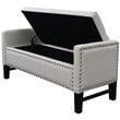 Maklaine Linen Fabric Storage Bench with Nailhead Trim in Cream/White