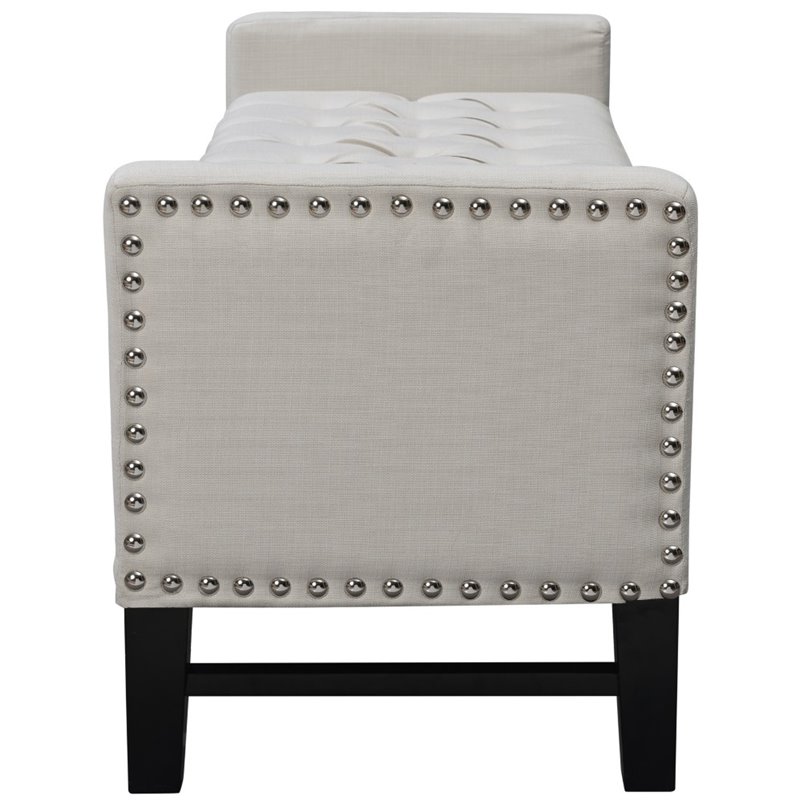 Maklaine Linen Fabric Storage Bench with Nailhead Trim in Cream/White