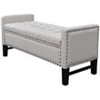 Maklaine Linen Fabric Storage Bench with Nailhead Trim in Cream/White