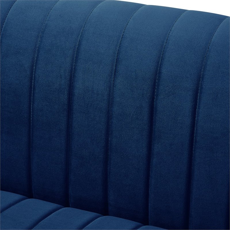 Maklaine Velvet Tuxedo Loveseat with Y-Metal Base in Navy Blue/Chrome
