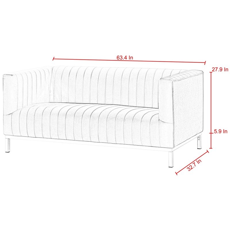 Maklaine Velvet Tuxedo Loveseat with Y-Metal Base in Navy Blue/Chrome