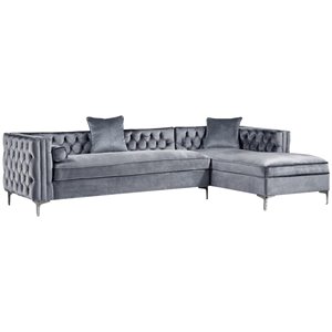 Maklaine 115&quot Velvet Secitional Sofa with Right Facing Chaise in Gray