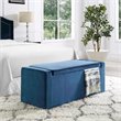 Maklaine Velvet Upholstered Bench with Shoe Storage in Blue Finish