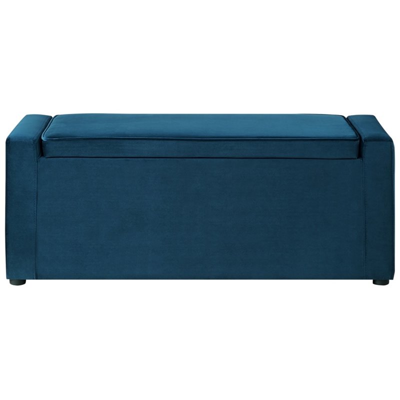 Maklaine Velvet Upholstered Bench with Shoe Storage in Blue Finish