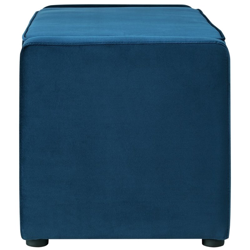 Maklaine Velvet Upholstered Bench with Shoe Storage in Blue Finish