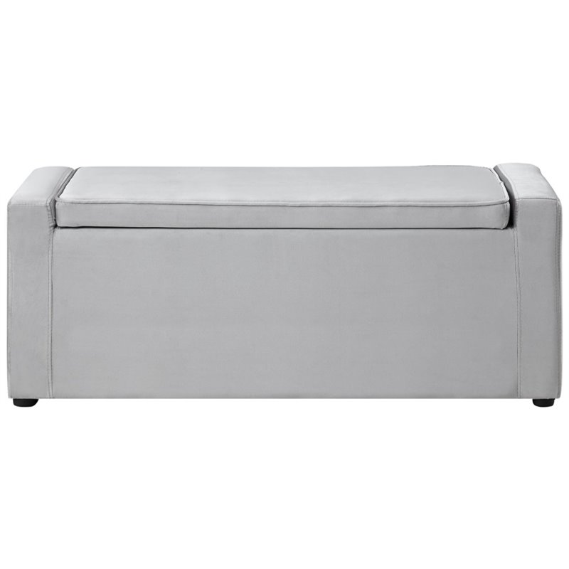 Maklaine Velvet Upholstered Bench with Shoe Storage in Gray Finish