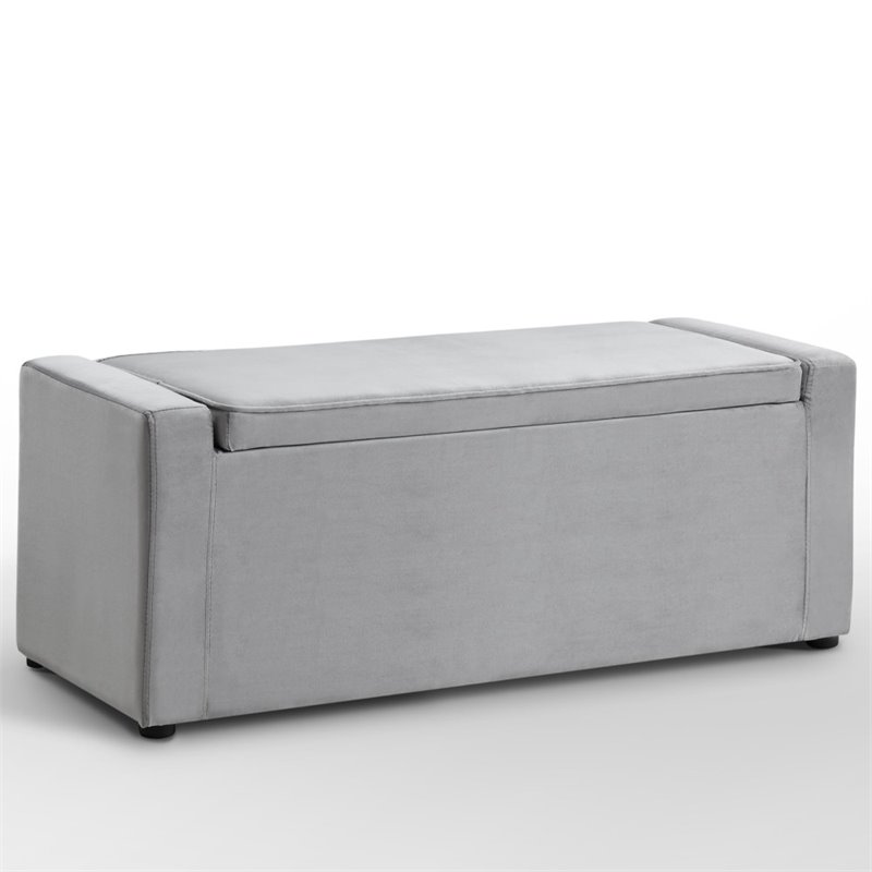 Maklaine Velvet Upholstered Bench with Shoe Storage in Gray Finish