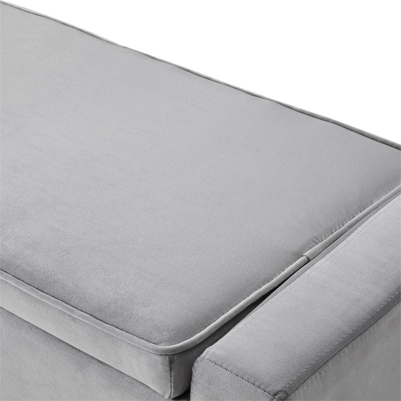 Maklaine Velvet Upholstered Bench with Shoe Storage in Gray Finish
