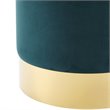 Maklaine Velvet Round Ottoman with Metal Base in Green/Gold Finish