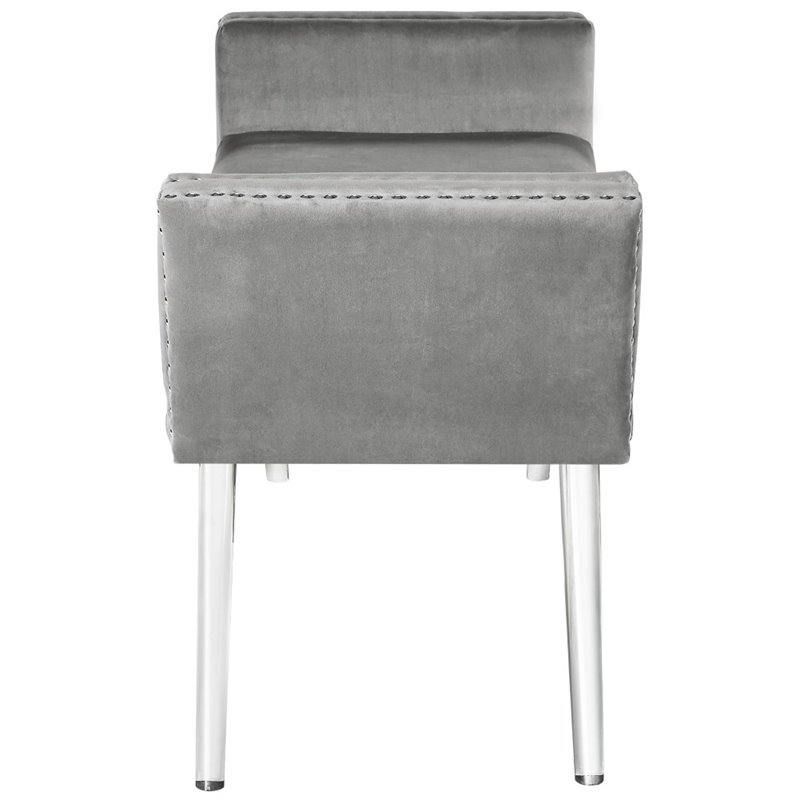Maklaine Velvet Upholstered Bench with Acrylic Legs in Gray Finish