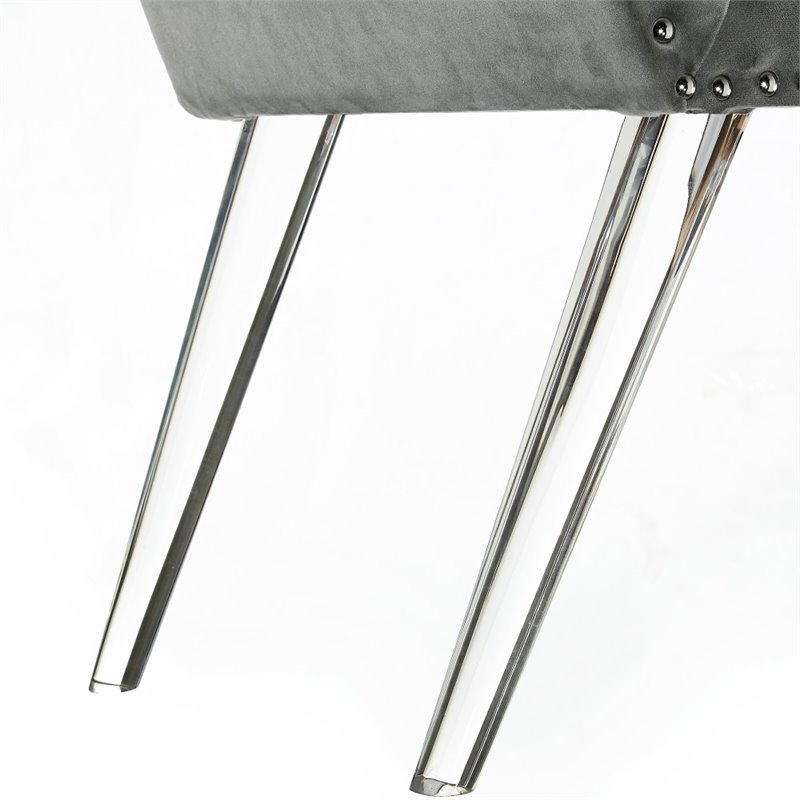 Maklaine Velvet Upholstered Bench with Acrylic Legs in Gray Finish
