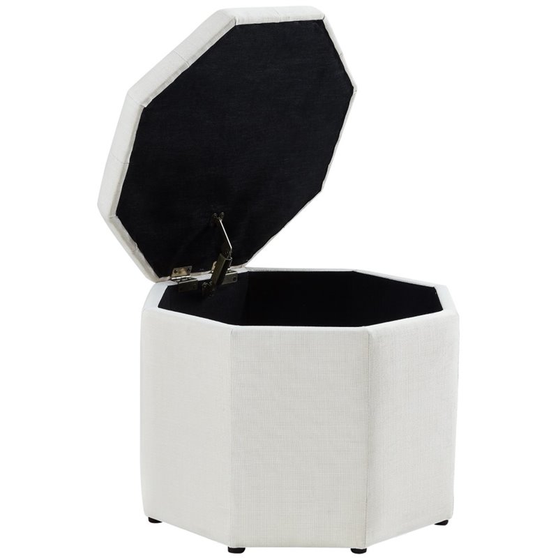 Maklaine Button Tufted Linen Fabric Storage Ottoman in Beige