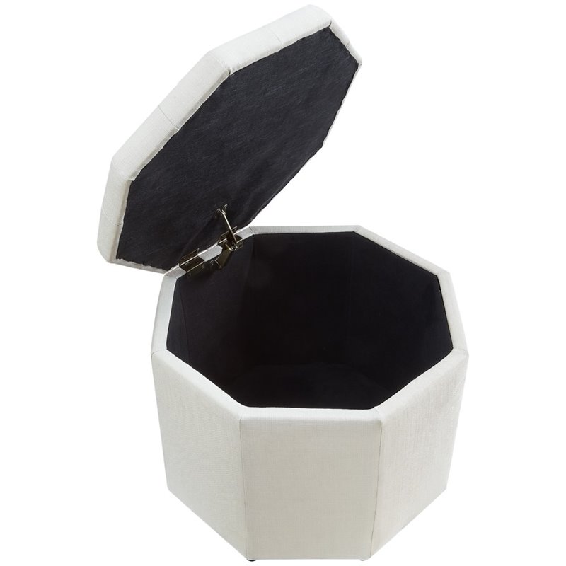 Maklaine Button Tufted Linen Fabric Storage Ottoman in Beige