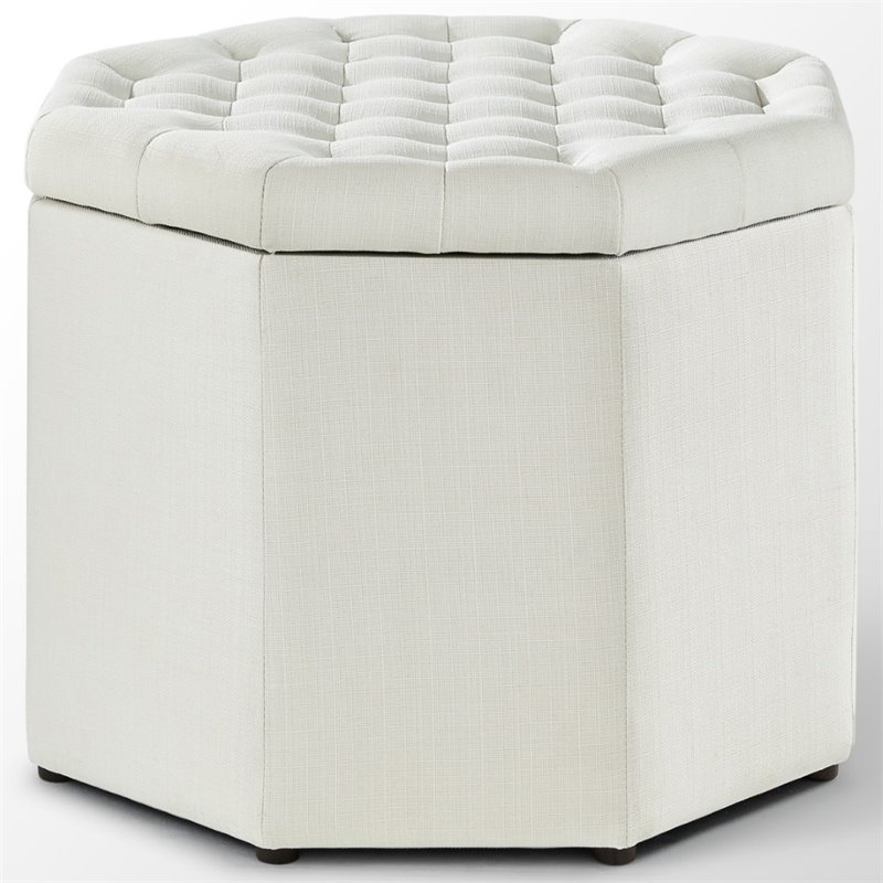 Maklaine Button Tufted Linen Fabric Storage Ottoman in Beige