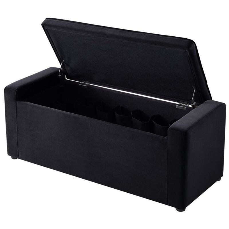 Maklaine Velvet Upholstered Bench with Shoe Storage in Black